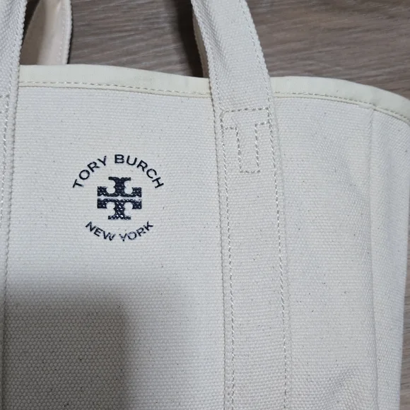 Tory Burch Mini Mercer Street Canvas Blue Logo Beach Summer Sailor Preppy Tote - Picture 3 of 11